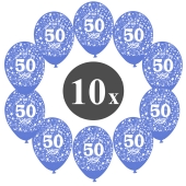 Luftballons mit der Zahl 50, 10 Stück, Kristall, Blau, 12", 28-30 cm
