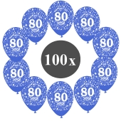 Luftballons mit der Zahl 80, 100 Stück, Kristall, Blau, 12", 28-30 cm