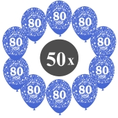 Luftballons mit der Zahl 80, 50 Stück, Kristall, Blau, 12", 28-30 cm