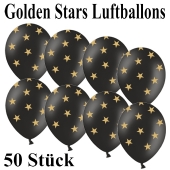 Luftballons zu Silvester und Neujahr, Golden Stars, schwarz, 50 Stück