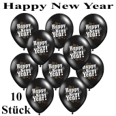 Luftballons zu Silvester und Neujahr, Happy New Year, schwarz, 10 Stück