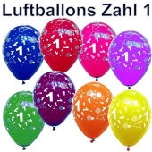 Luftballons Zahl 1 zum 1. Geburtstag, 5 Stück, bunt