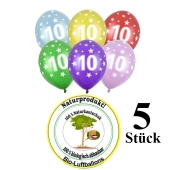 Luftballons mit der Zahl 10 zum 10. Geburtstag, 5 Stück, bunt gemischt, 30-33 cm