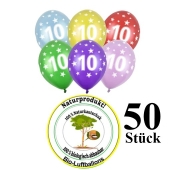 Luftballons mit der Zahl 10 zum 10. Geburtstag, 50 Stück, bunt gemischt, 30-33 cm