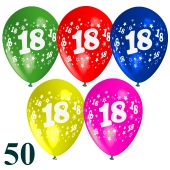 50 Luftballons mit der Zahl 18 zum 18. Geburtstag, Latexballons Rund