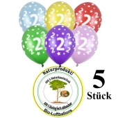 Luftballons mit der Zahl 2 zum 2. Geburtstag, 5 Stück, bunt gemischt, 30-33 cm