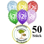 Luftballons mit der Zahl 2 zum 2. Geburtstag, 50 Stück, bunt gemischt, 30-33 cm