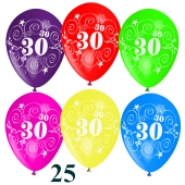 Luftballons Zahl 30, Latexballons zum 30. Geburtstag, 25 Stück
