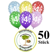 Luftballons mit der Zahl 4 zum 4. Geburtstag, 50 Stück, bunt gemischt, 30-33 cm