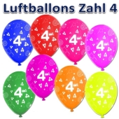 Luftballons Zahl 4 zum 4. Geburtstag, 5 Stück, bunt