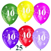 Luftballons Zahl 40 zum 40. Geburtstag, 25 Stück