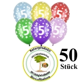 Luftballons mit der Zahl 5 zum 5. Geburtstag, 50 Stück, bunt gemischt, 30-33 cm