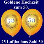 Luftballons mit der Zahl 50 im Lorbeerkranz