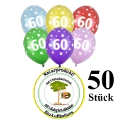 Luftballons mit der Zahl 60 zum 60. Geburtstag, 50 Stück, bunt gemischt, 30-33 cm