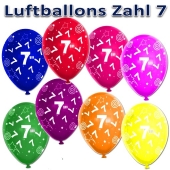 Luftballons Zahl 7 zum 7. Geburtstag, 5 Stück, bunt