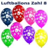 Luftballons Zahl 8 zum 8. Geburtstag, 5 Stück, bunt