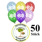 Luftballons mit der Zahl 80 zum 80. Geburtstag, 50 Stück, bunt gemischt, 30-33 cm