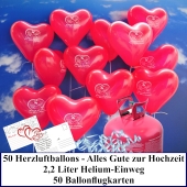 Luftballons zur Hochzeit steigen lassen, rote Herzluftballons, Alles Gute zur Hochzeit, Helium-Einweg Set mit Ballonflugkarten