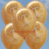 Luftballons zur Hochzeit, Verliebte Herzen, Gold-Metallic, 25 Stück Latexballons, 30 cm