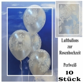 Luftballons zur Rosenhochzeit, weiße Rosen, Perlweiß, 10 Stück