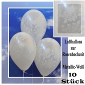 Luftballons zur Rosenhochzeit, weiße Rosen, Metallic-Weiß, 10 Stück