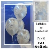 Luftballons zur Rosenhochzeit, weiße Rosen, Perlweiß, 10 Stück