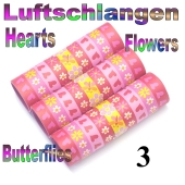 Luftschlangen Herzen, Blumen und Schmetterlinge, 3 Rollen