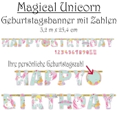Kindergeburtstagsbanner Magical Unicorn mit Zahlen