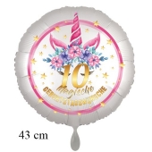 Magische Geburtstagswünsche, 10. Geburtstag, Luftballon aus Folie, Satin de Luxe, weiß, Unicorn Flowers