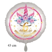 Magische Geburtstagswünsche, 6. Geburtstag, Luftballon aus Folie, Satin de Luxe, weiß, Unicorn Flowers