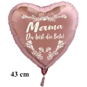 Mama du bist die Beste! Herzluftballon in Roségold Metallic, 45 cm, mit Helium