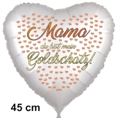 Mama du bist ein Goldschatz! Herzluftballon, satinweiß, 45 cm, inklusive Helium