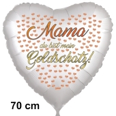 Mama du bist ein Goldschatz! Herzluftballon, satinweiß, 70 cm, inklusive Helium