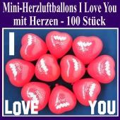 Mini Herzluftballons I Love you, 100 Stück, Ich Liebe Dich Herzballons mit Herzen