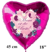 Mami ist die Beste! Luftballon in Herzform aus Folie, pinkfarben, ohne Helium zum Muttertag
