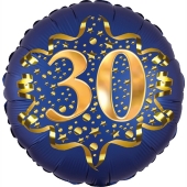 Satin Navy Blue Zahl 30 Luftballon aus Folie zum 30. Geburtstag, 45 cm, Satin Luxe, heliumgefüllt