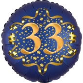 Satin Navy Blue Zahl 33 Luftballon aus Folie zum 33. Geburtstag, 45 cm, Satin Luxe