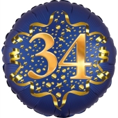 Satin Navy Blue Zahl 34 Luftballon aus Folie zum 34. Geburtstag, 45 cm, Satin Luxe