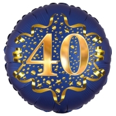 Satin Navy Blue Zahl 40 Luftballon aus Folie zum 40. Geburtstag, 45 cm, Satin Luxe