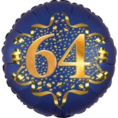 Satin Navy Blue Zahl 64 Luftballon aus Folie zum 64. Geburtstag, 45 cm, Satin Luxe