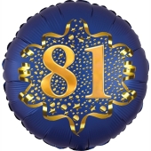 Satin Navy Blue Zahl 81 Luftballon aus Folie zum 81. Geburtstag, 45 cm, Satin Luxe