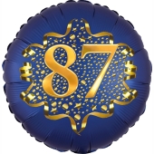 Satin Navy Blue Zahl 87 Luftballon aus Folie zum 87. Geburtstag, 45 cm, Satin Luxe