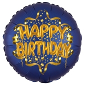 Satin Navy Blue Happy Birthday Luftballon aus Folie zum Geburtstag, 45 cm, Satin Luxe, heliumgefüllt