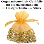 Organzabeutel Gold mit goldener Folienverzierung für Hochzeitsmandeln und Gastgeschenke