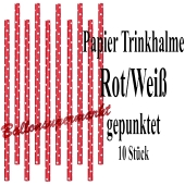 Rot-Weiß gepunktete Papier-Trinkhalme, 10 Stück