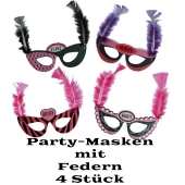Party-Masken mit Federn und Glitzer, Verkleidung zu Hen Night, Hen Party und Junggesellinnenabschied