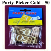 Partypicker, Zahl 50, Gold, Dekoration Goldene Hochzeit, Dekoration 50. Jubiläum