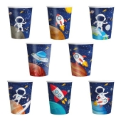 8 Becher aus Pappe mit Weltraum-Motiven
