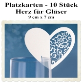 Tischkarten, Herzen, für Gläser, 10 Stück