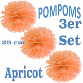 Pompoms Apricot, 25 cm, 3 Stück